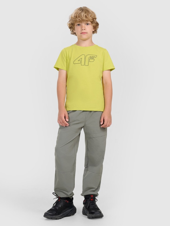 Chłopięcy t-shirt z nadrukiem 4F 4FJWAW25TTSHM2417 - żółty