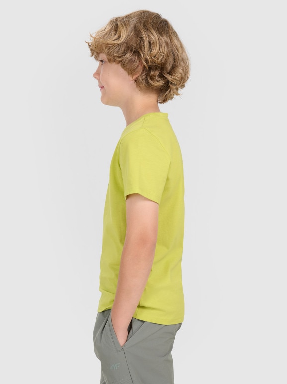 Chłopięcy t-shirt z nadrukiem 4F 4FJWAW25TTSHM2417 - żółty