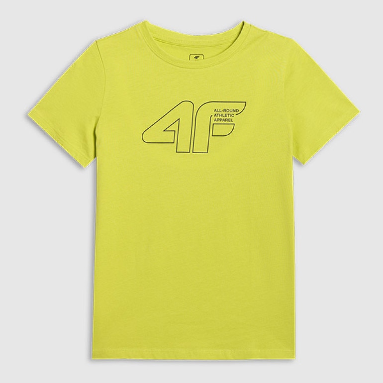 Chłopięcy t-shirt z nadrukiem 4F 4FJWAW25TTSHM2417 - żółty