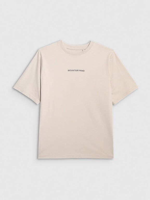 Chłopięcy t-shirt z nadrukiem 4F 4FJWSS25TTSHM1879 - beżowy