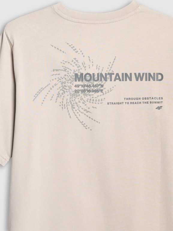 Chłopięcy t-shirt z nadrukiem 4F 4FJWSS25TTSHM1879 - beżowy