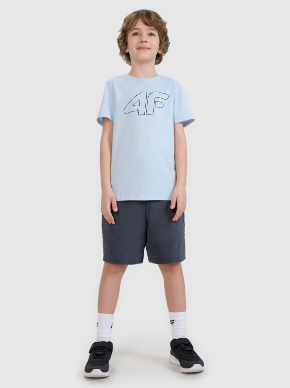 Chłopięcy t-shirt z nadrukiem 4F 4FJWSS25TTSHM2179 - niebieski