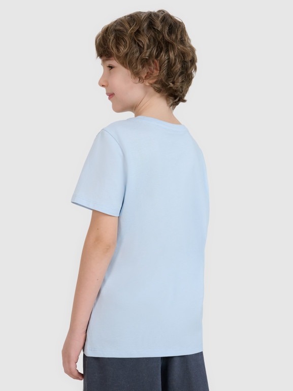 Chłopięcy t-shirt z nadrukiem 4F 4FJWSS25TTSHM2179 - niebieski