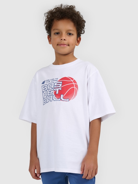 Chłopięcy t-shirt z nadrukiem 4F 4FJWSS26TFTSM1968 - biały