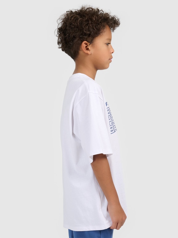 Chłopięcy t-shirt z nadrukiem 4F 4FJWSS26TFTSM1968 - biały