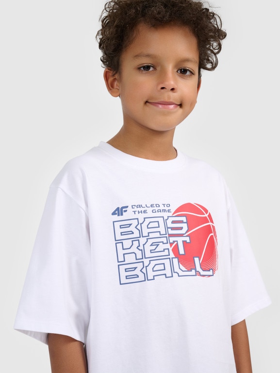 Chłopięcy t-shirt z nadrukiem 4F 4FJWSS26TFTSM1968 - biały