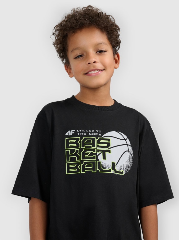 Chłopięcy t-shirt z nadrukiem 4F 4FJWSS26TFTSM1968 - czarny