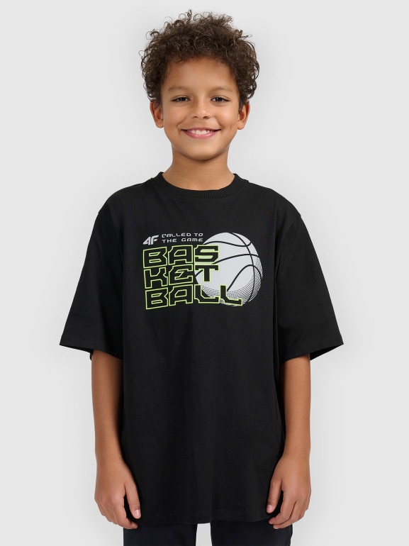 Chłopięcy t-shirt z nadrukiem 4F 4FJWSS26TFTSM1968 - czarny