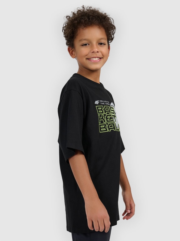 Chłopięcy t-shirt z nadrukiem 4F 4FJWSS26TFTSM1968 - czarny