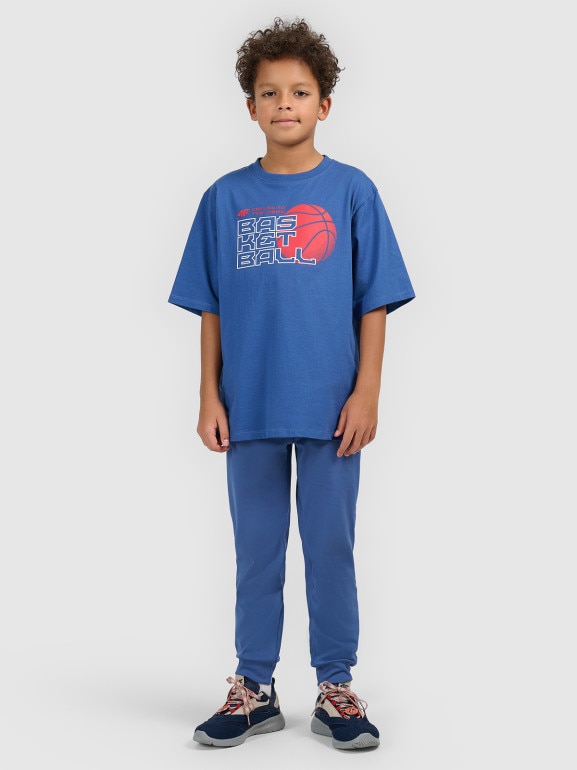 Chłopięcy t-shirt z nadrukiem 4F 4FJWSS26TFTSM1968 - niebieski