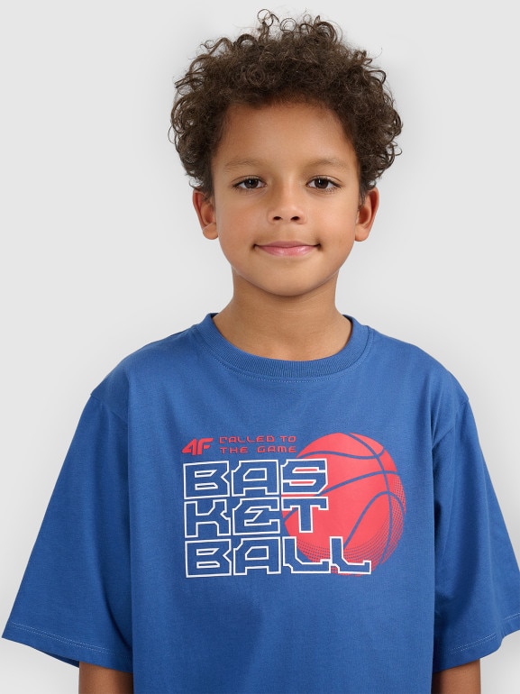 Chłopięcy t-shirt z nadrukiem 4F 4FJWSS26TFTSM1968 - niebieski