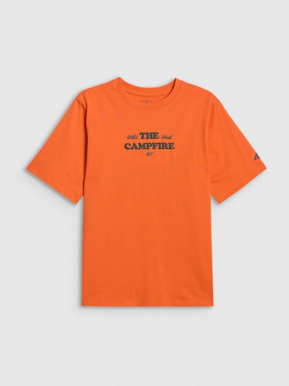 Chłopięcy t-shirt z nadrukiem 4F 4FJWSS26TTSHM2813 - pomarańczowy