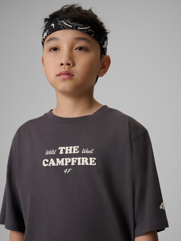 Chłopięcy t-shirt z nadrukiem 4F 4FJWSS26TTSHM2813 - szary