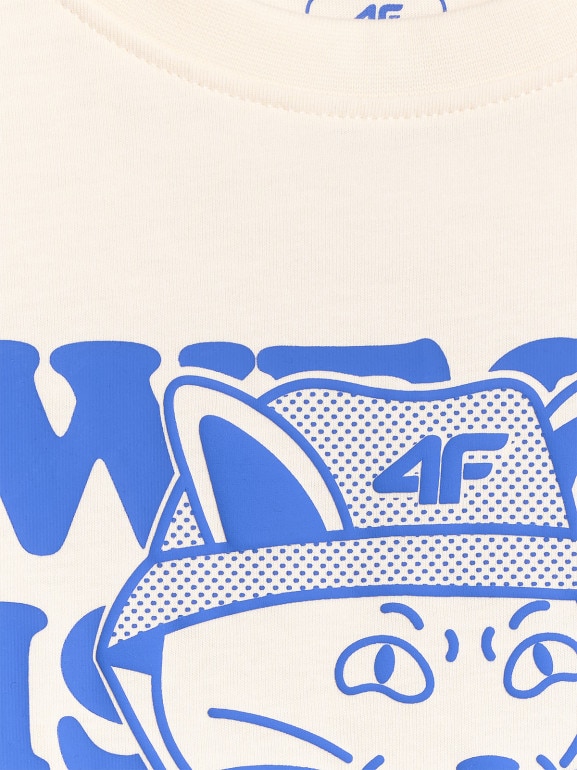 Chłopięcy t-shirt z nadrukiem 4F 4FJWSS26TTSHM2814 - biały