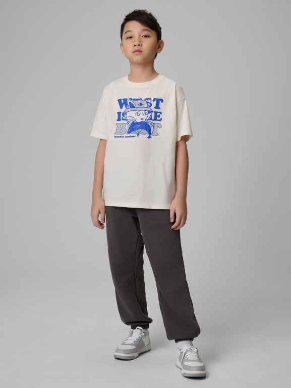 Chłopięcy t-shirt z nadrukiem 4F 4FJWSS26TTSHM2814 - biały