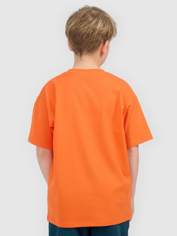 Chłopięcy t-shirt z nadrukiem 4F 4FJWSS26TTSHM2814 - pomarańczowy