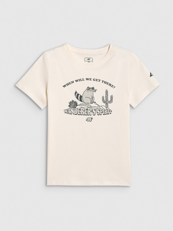 Chłopięcy t-shirt z nadrukiem 4F 4FJWSS26TTSHM2815 - biały
