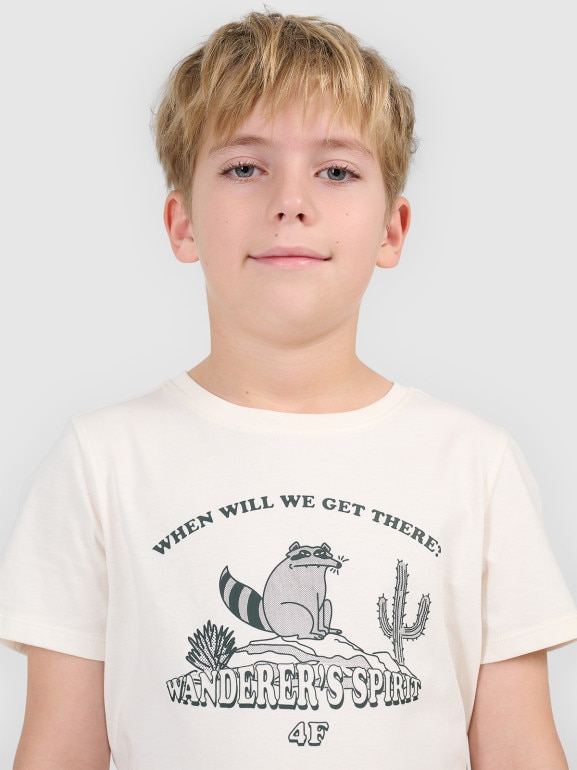 Chłopięcy t-shirt z nadrukiem 4F 4FJWSS26TTSHM2815 - biały