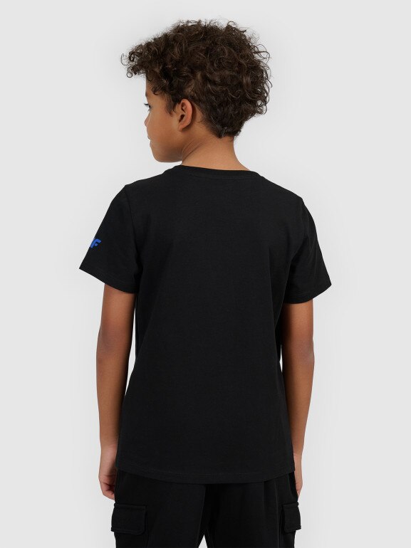 Chłopięcy t-shirt z nadrukiem 4F 4FJWSS26TTSHM2815 - czarny