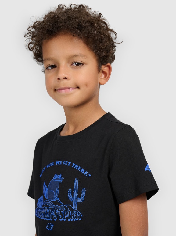 Chłopięcy t-shirt z nadrukiem 4F 4FJWSS26TTSHM2815 - czarny