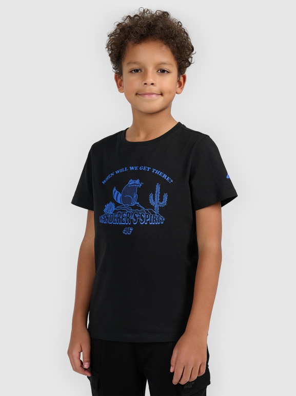 Chłopięcy t-shirt z nadrukiem 4F 4FJWSS26TTSHM2815 - czarny