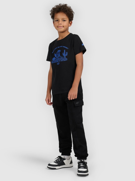 Chłopięcy t-shirt z nadrukiem 4F 4FJWSS26TTSHM2815 - czarny