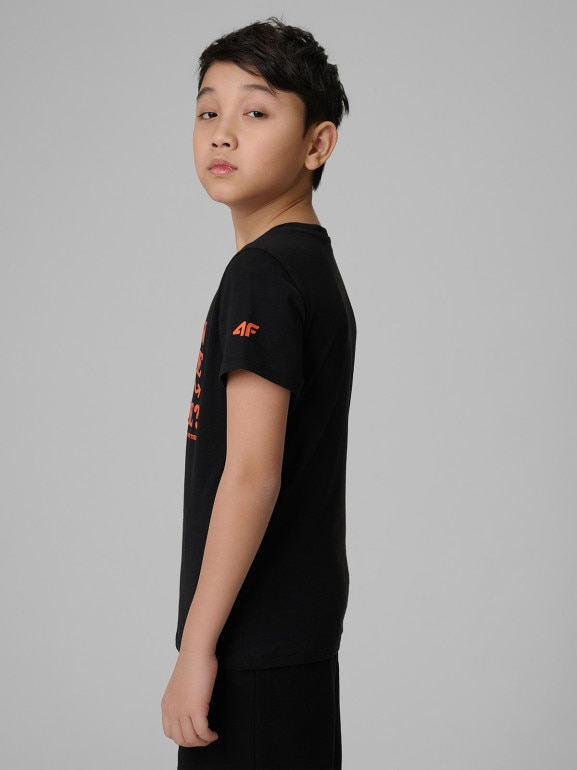Chłopięcy t-shirt z nadrukiem 4F 4FJWSS26TTSHM2816 - czarny