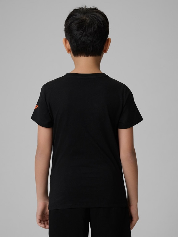 Chłopięcy t-shirt z nadrukiem 4F 4FJWSS26TTSHM2816 - czarny