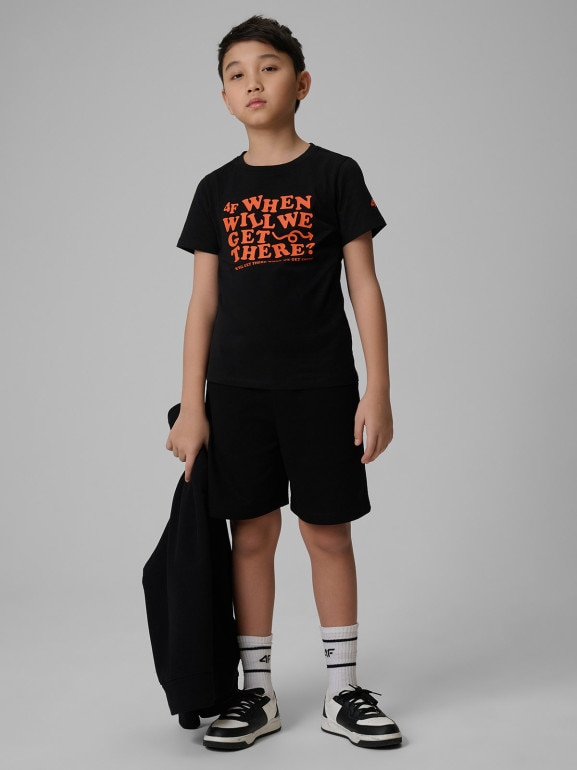 Chłopięcy t-shirt z nadrukiem 4F 4FJWSS26TTSHM2816 - czarny