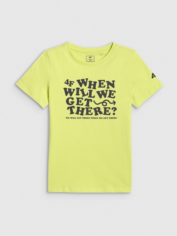 Chłopięcy t-shirt z nadrukiem 4F 4FJWSS26TTSHM2816 - żółty
