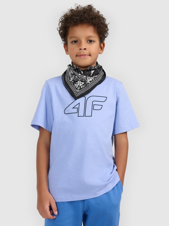 Chłopięcy t-shirt z nadrukiem 4F 4FJWSS26TTSHM3007 - niebieski
