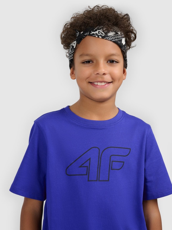 Chłopięcy t-shirt z nadrukiem 4F 4FJWSS26TTSHM3007 - niebieski