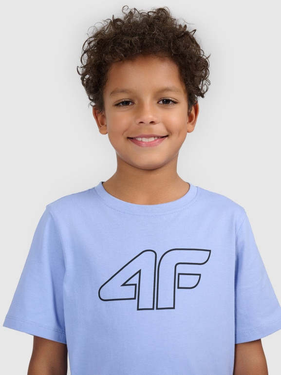 Chłopięcy t-shirt z nadrukiem 4F 4FJWSS26TTSHM3007 - niebieski