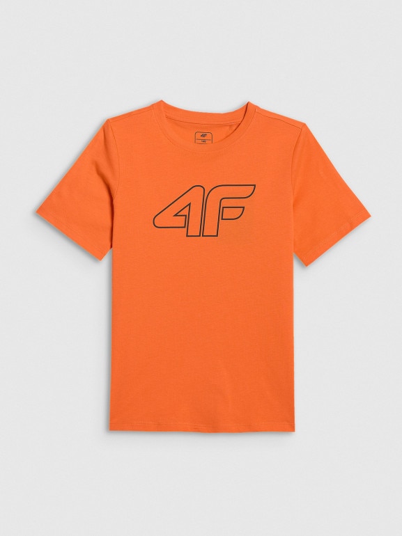 Chłopięcy t-shirt z nadrukiem 4F 4FJWSS26TTSHM3007 - pomarańczowy