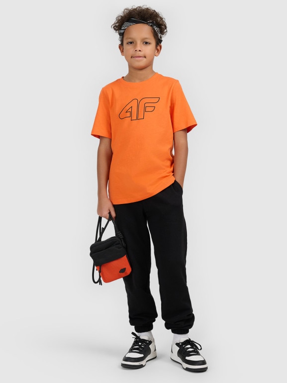 Chłopięcy t-shirt z nadrukiem 4F 4FJWSS26TTSHM3007 - pomarańczowy