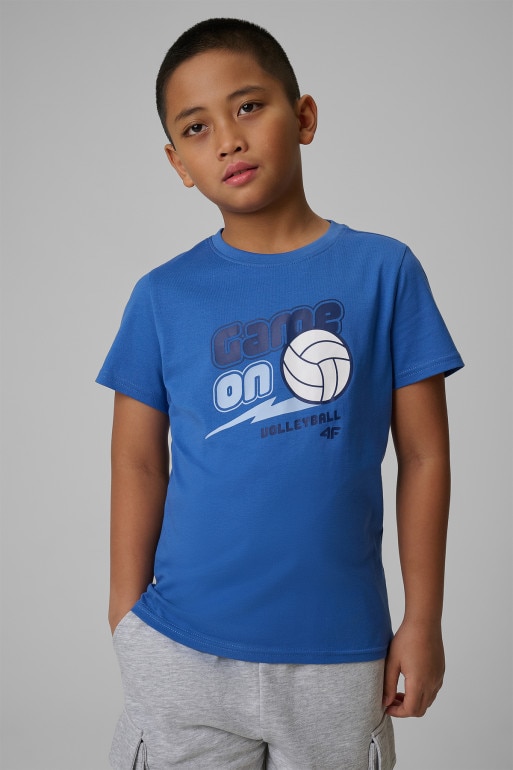 Chłopięcy t-shirt z nadrukiem 4F 4FJWSS26TTSHM3011 - granatowy
