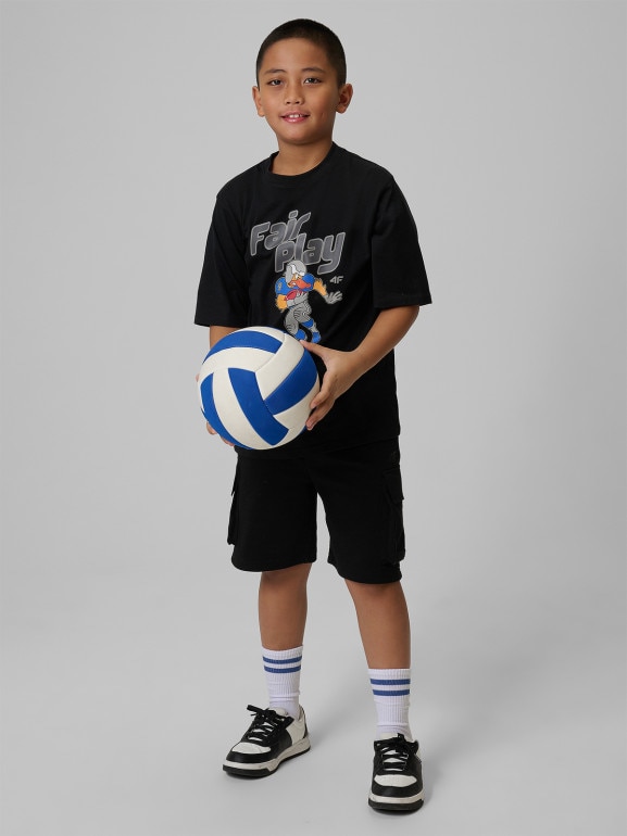 Chłopięcy t-shirt z nadrukiem 4F 4FJWSS26TTSHM3012 - czarny
