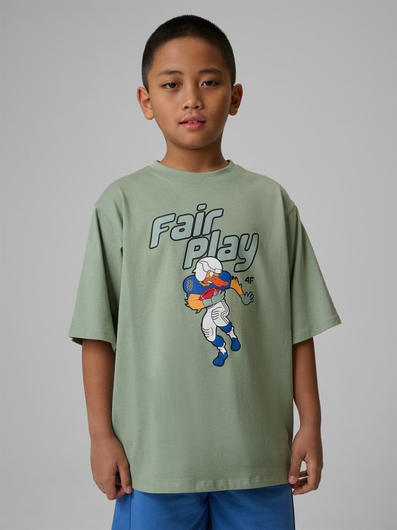 Chłopięcy t-shirt z nadrukiem 4F 4FJWSS26TTSHM3012 - zielony