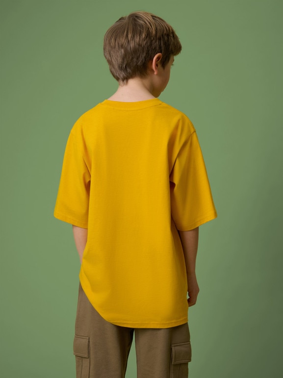 Chłopięcy t-shirt z nadrukiem 4F 4FJRSS26TTSHM3747 - żółty