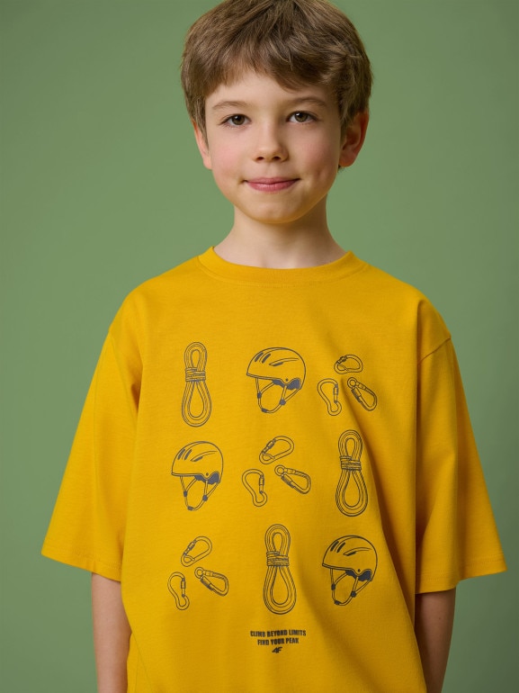 Chłopięcy t-shirt z nadrukiem 4F 4FJRSS26TTSHM3747 - żółty