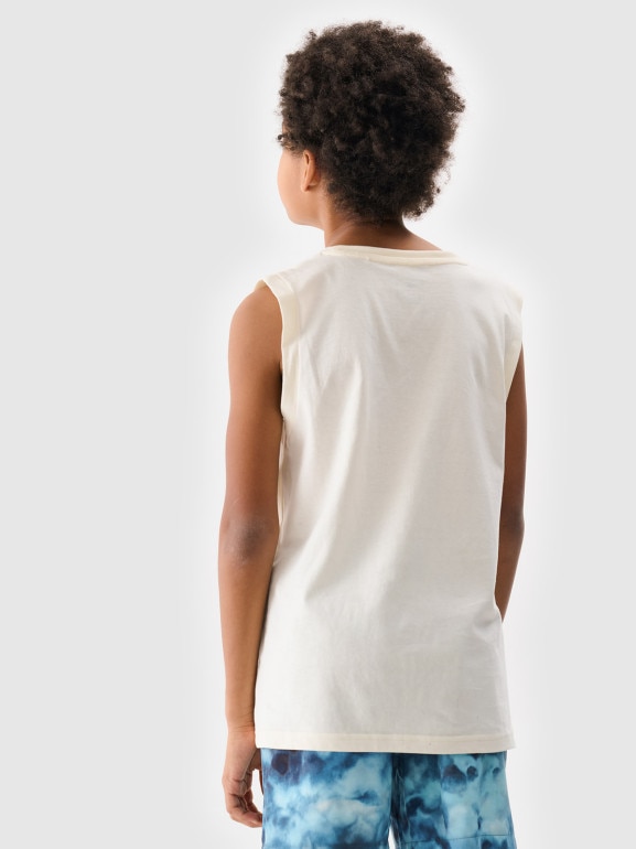 Chłopięcy top tank z nadrukiem 4F 4FJWSS25TSLEM163 - biały