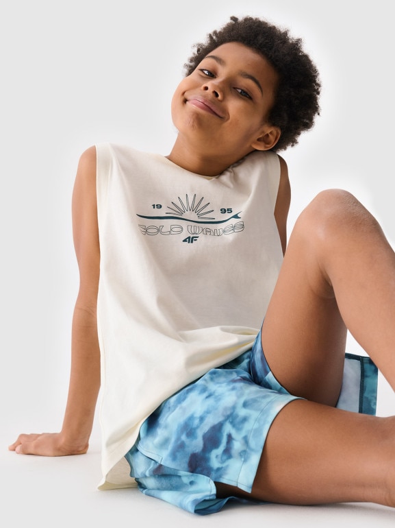 Chłopięcy top tank z nadrukiem 4F 4FJWSS25TSLEM163 - biały