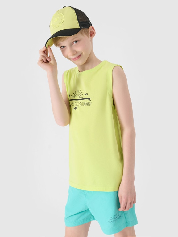 Chłopięcy top tank z nadrukiem 4F 4FJWSS25TSLEM163 - zielony