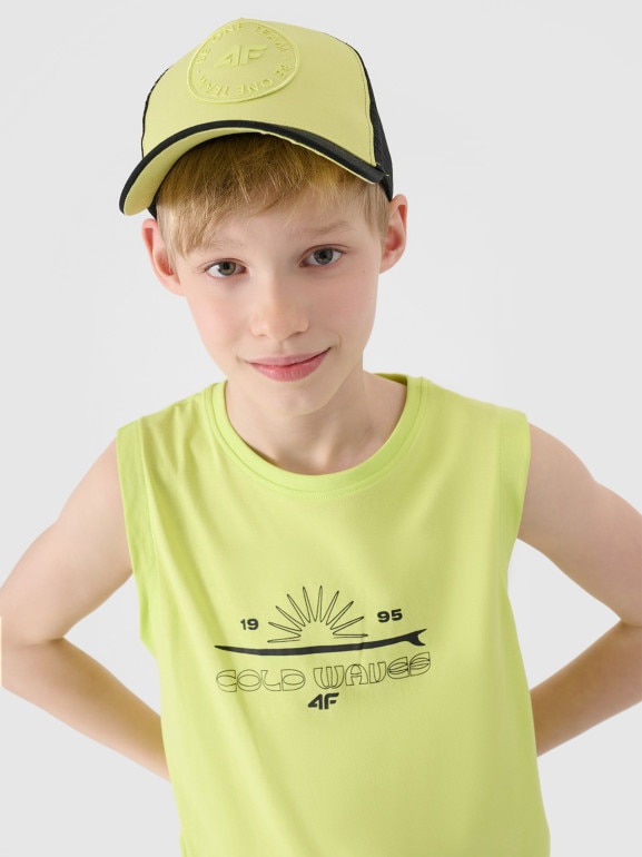 Chłopięcy top tank z nadrukiem 4F 4FJWSS25TSLEM163 - zielony