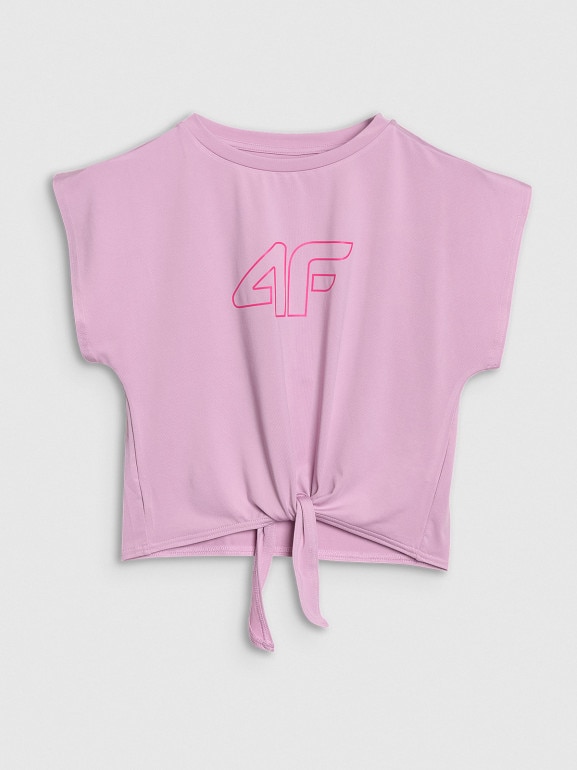 Dziewczęcy crop top sportowy z nadrukiem 4F 4FJWSS25TFTSF1184 - różowy