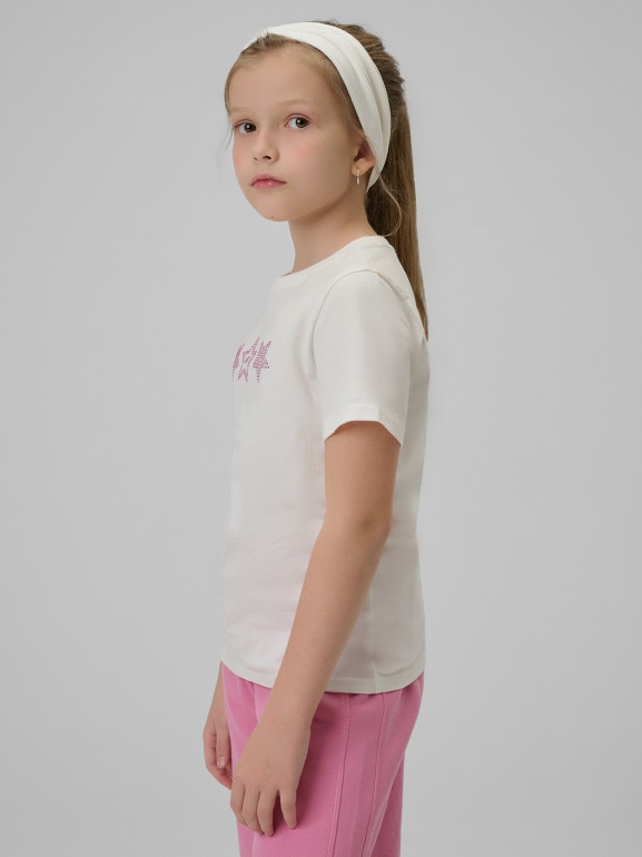 Dziewczęcy t-shirt z nadrukiem 4F 4FJRSS26TTSHF3455 - biały