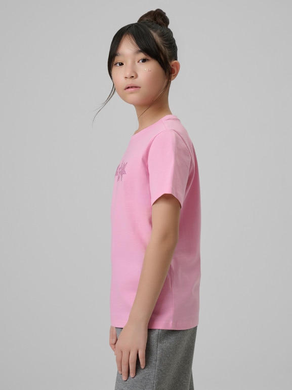 Dziewczęcy t-shirt z nadrukiem 4F 4FJRSS26TTSHF3455 - różowy