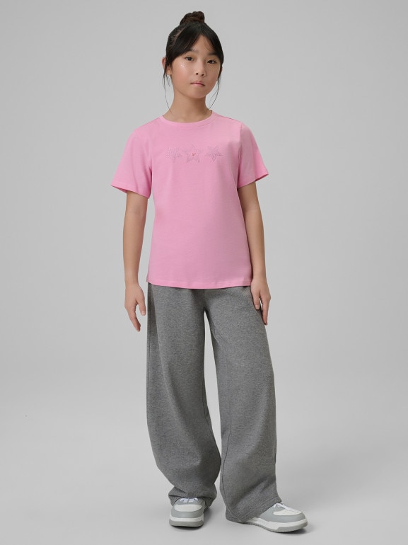Dziewczęcy t-shirt z nadrukiem 4F 4FJRSS26TTSHF3455 - różowy