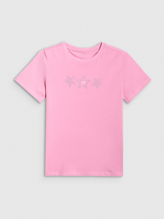 Dziewczęcy t-shirt z nadrukiem 4F 4FJRSS26TTSHF3455 - różowy
