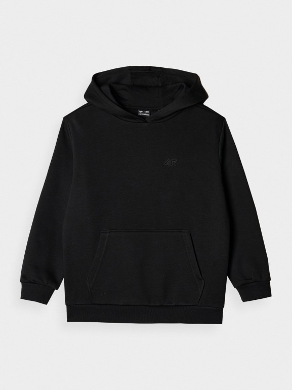 Dresowa bluza dziewczęca nierozpinana z kapturem 4F 4FJWMM00TSWSF1862 - czarna 